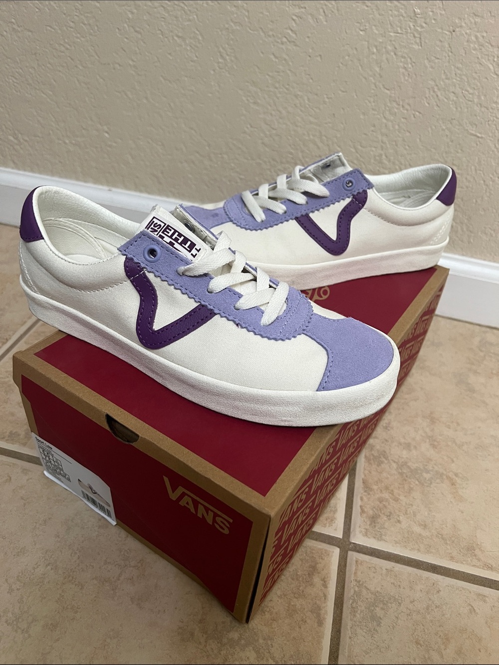 Vans White Sneakers with Lavender and Purple Details